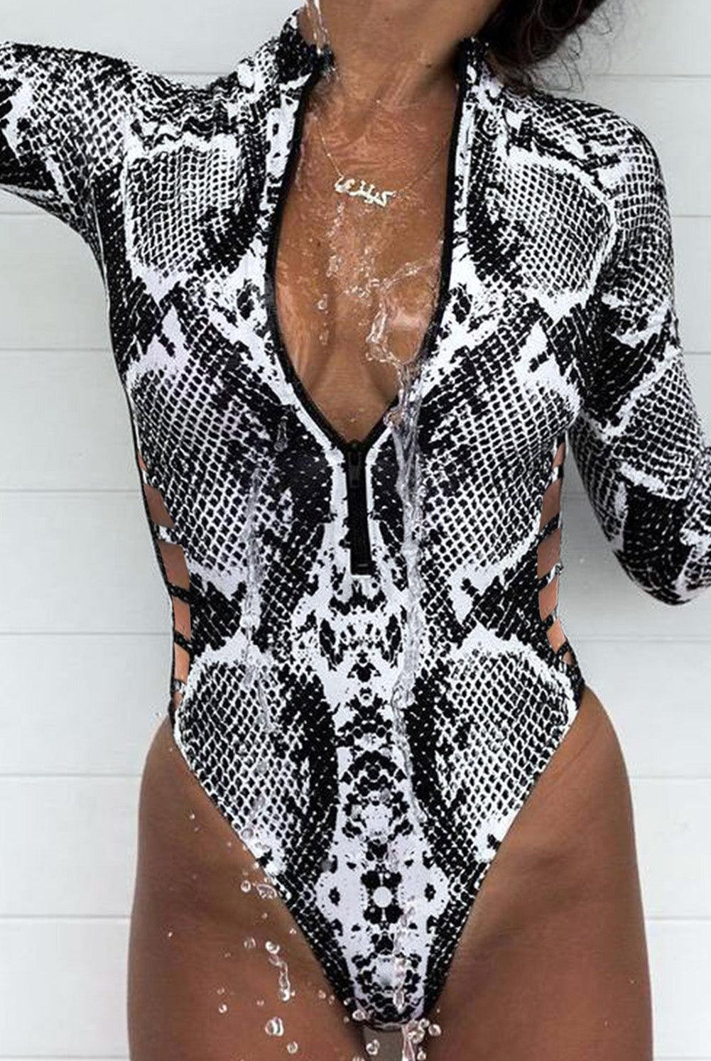 Women's Swimwear - 1PC Animal Print Zipper Cut-Out Wetsuit