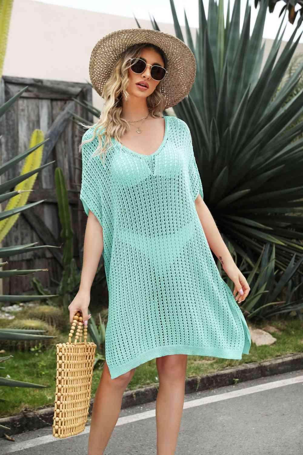 Openwork Side Slit Cover-Up Dress - VacationGrabs