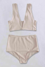 Ribbed V-Neck Bikini Set - VacationGrabs