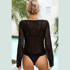 Openwork Scoop Neck Long Sleeve Cover-Up - VacationGrabs