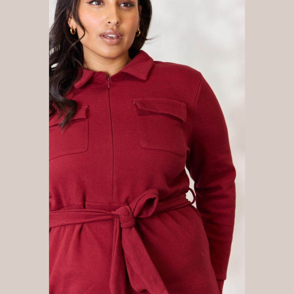 Culture Code Full Size Tie Front Half Zip Long Sleeve Shirt - VacationGrabs