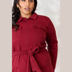Culture Code Full Size Tie Front Half Zip Long Sleeve Shirt - VacationGrabs