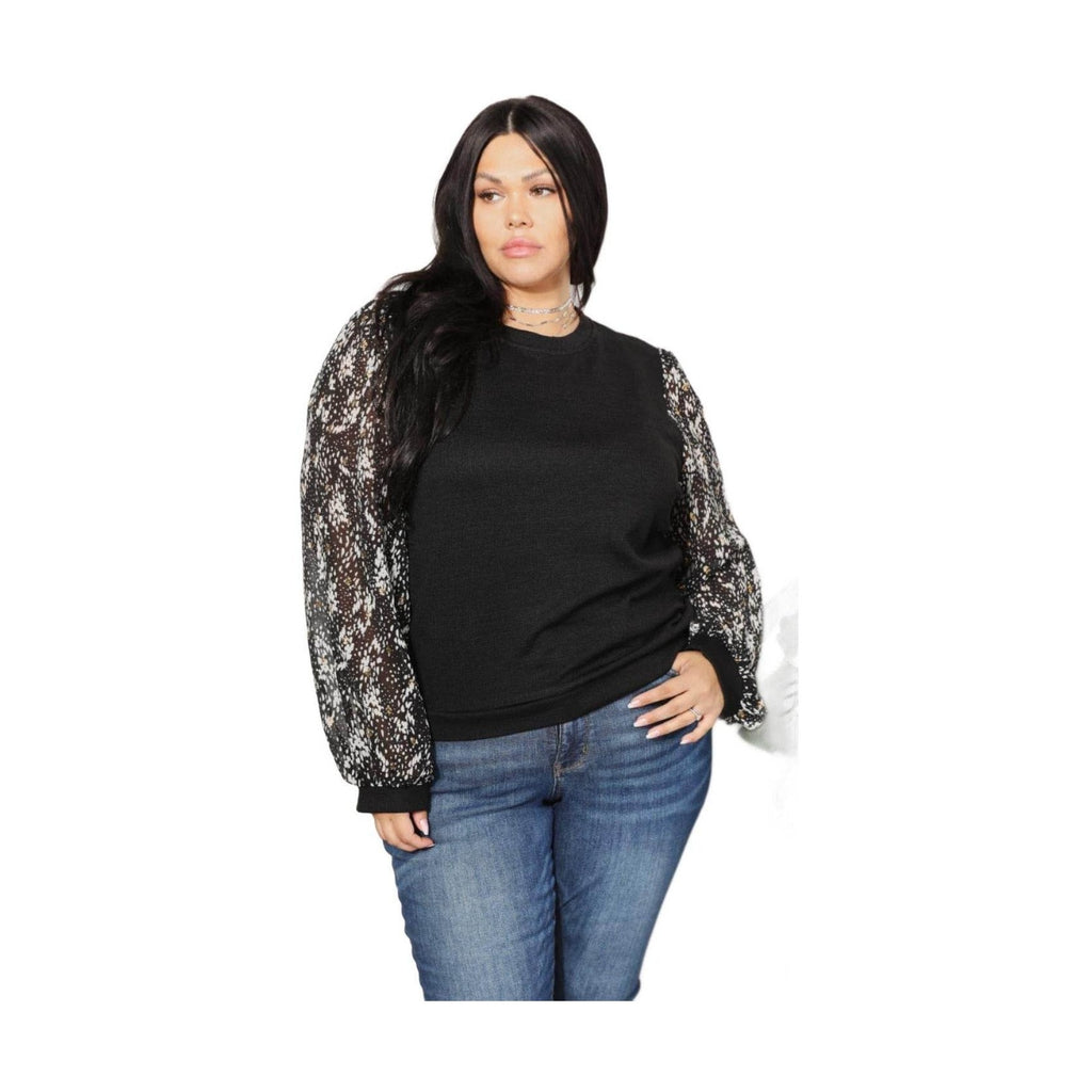 And The Why Full Size Foil Printed Sleeve Top - VacationGrabs