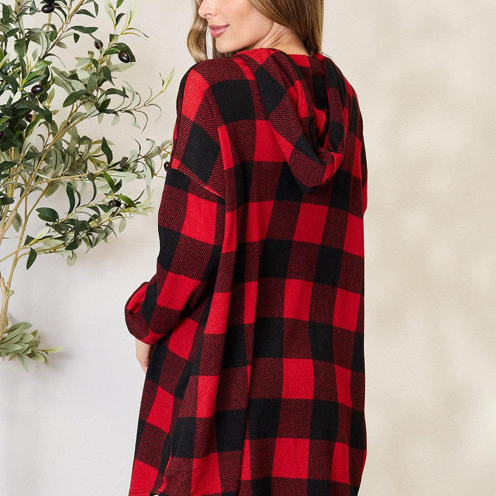 Women's Shirts Heimish Full Size Plaid Button Front Hooded Shirt