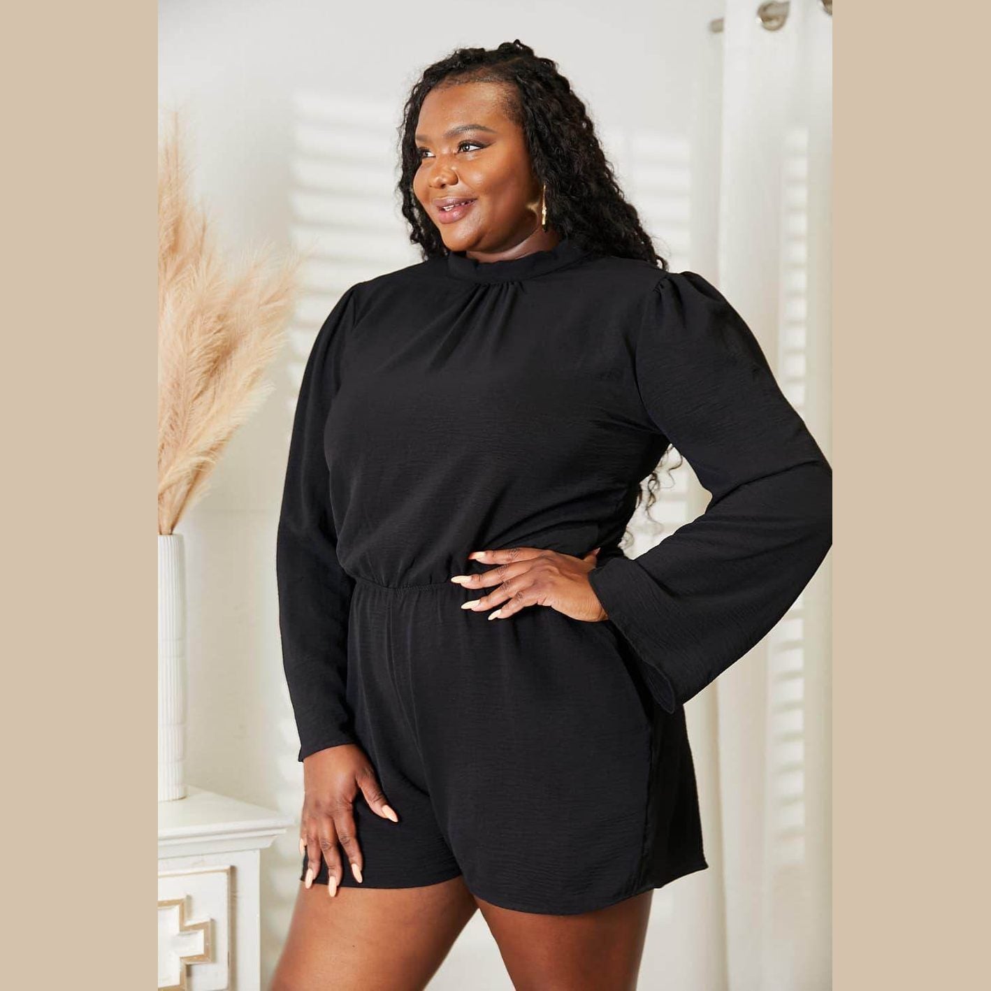 Culture Code Full Size Open Back Romper with Pockets - VacationGrabs