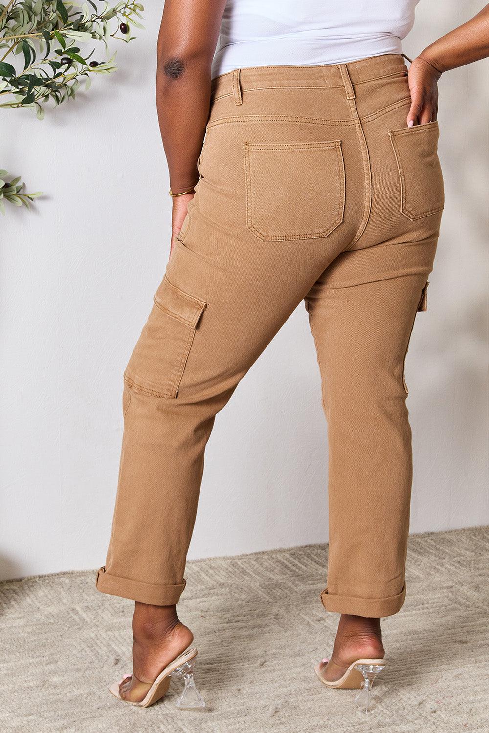 Women's Pants Risen Full Size High Waist Straight Jeans with Pockets