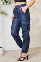 Women's Pants Kancan High Waist Faux Leather Cargo Joggers