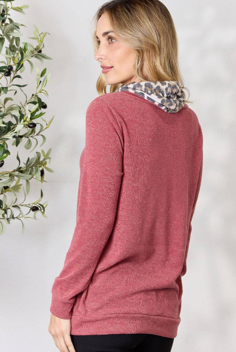 Women's Shirts BiBi Leopard Drawstring Long Sleeve Top