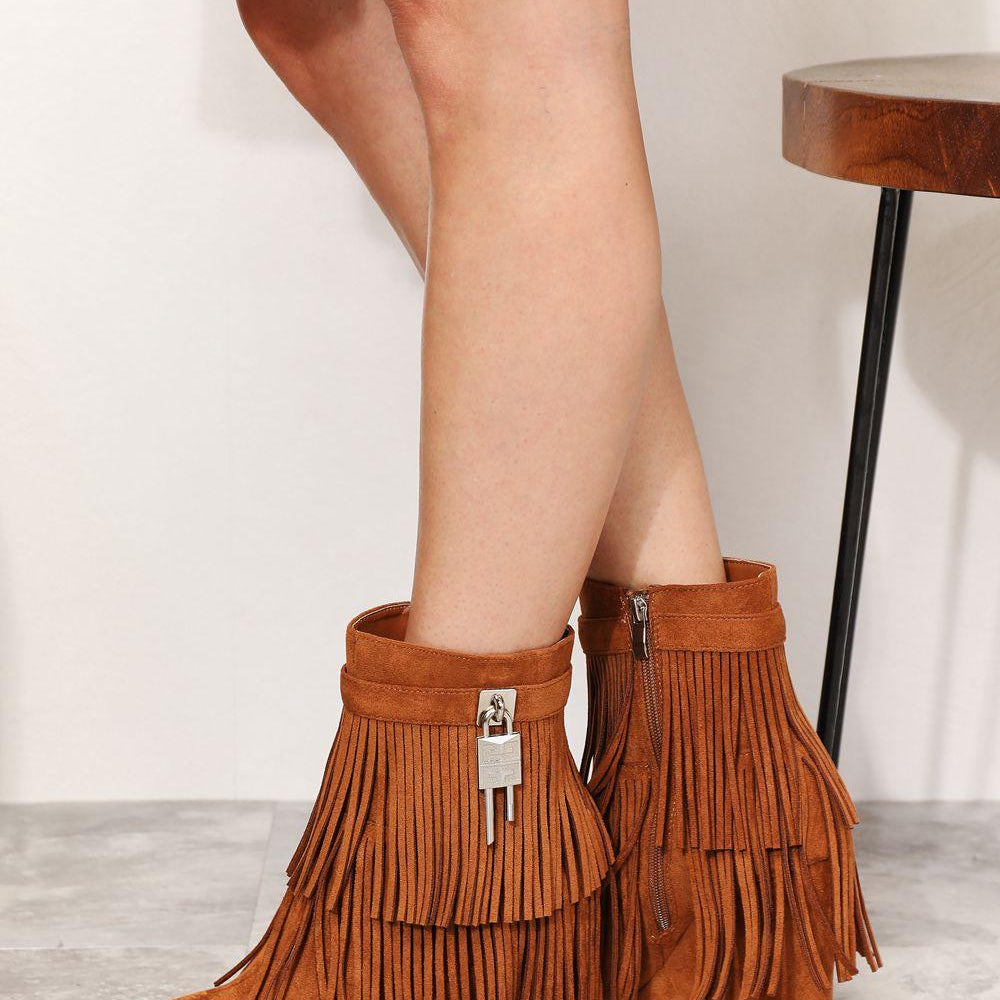 Women's Shoes - Boots Tassel Wedge Heel Ankle Boots