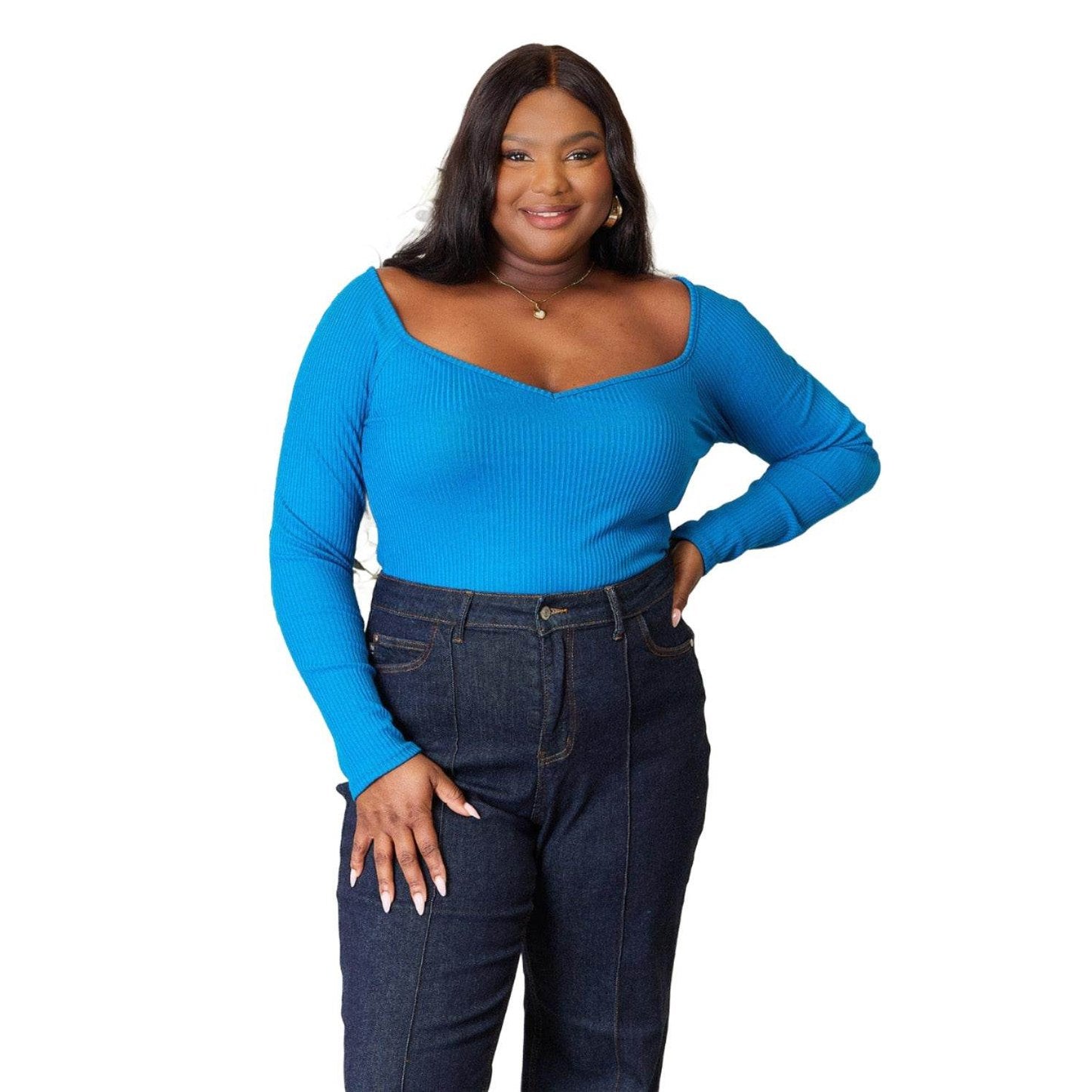 Culture Code Full Size Ribbed Sweetheart Neck Knit Top - VacationGrabs