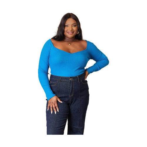Culture Code Full Size Ribbed Sweetheart Neck Knit Top - VacationGrabs