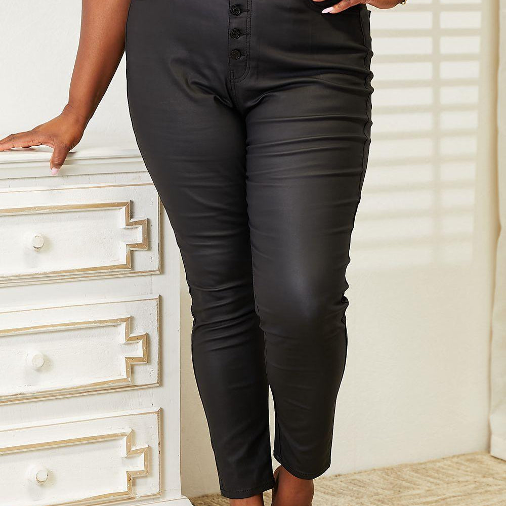Women's Pants Kancan Full Size High Rise Black Coated Ankle Skinny Jeans