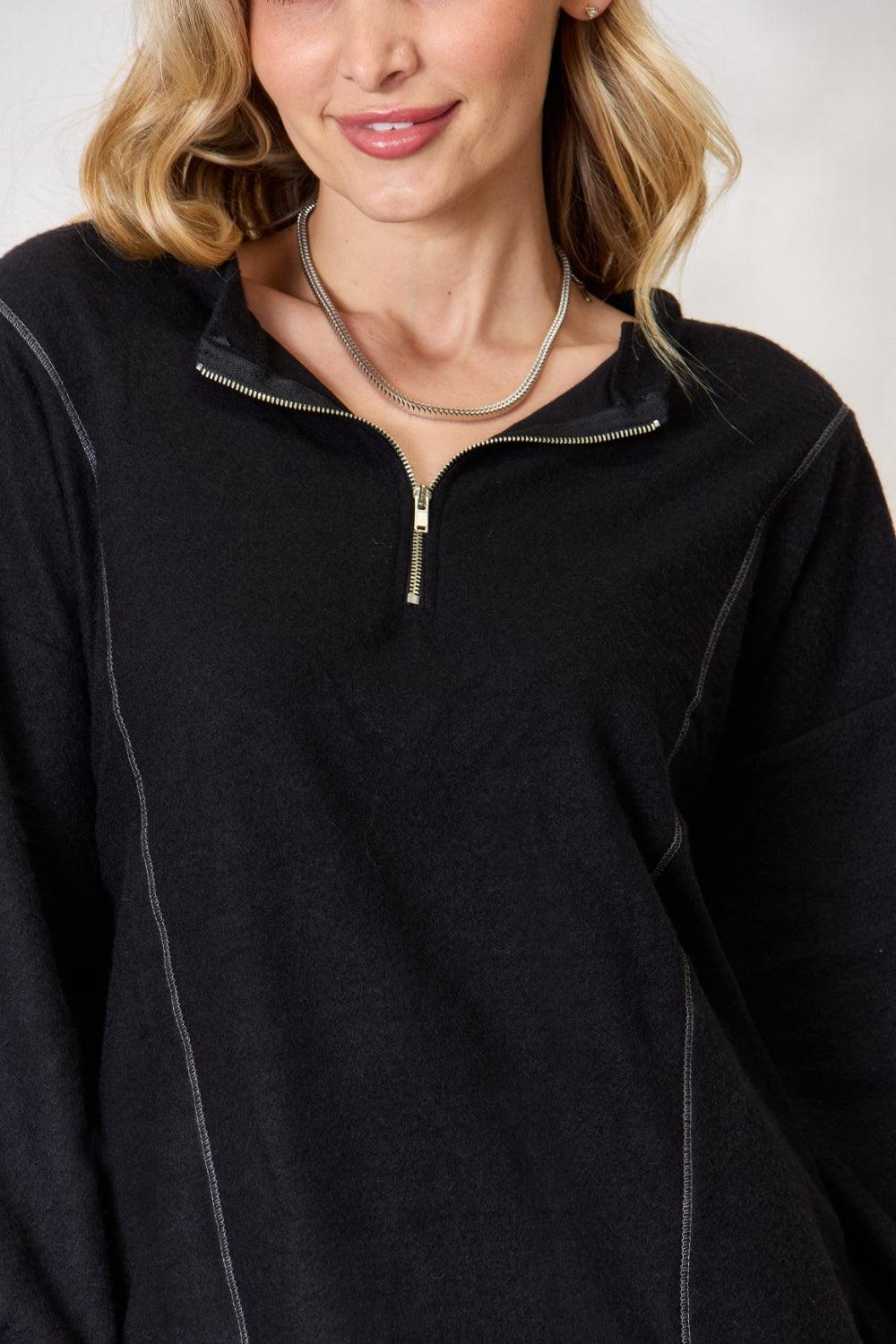 Women's Shirts BiBi Half Zip Brushed Terry Long Sleeve Top