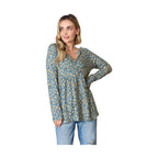 Heimish Full Size Floral Half Button Long Sleeve Blouse - VacationGrabs