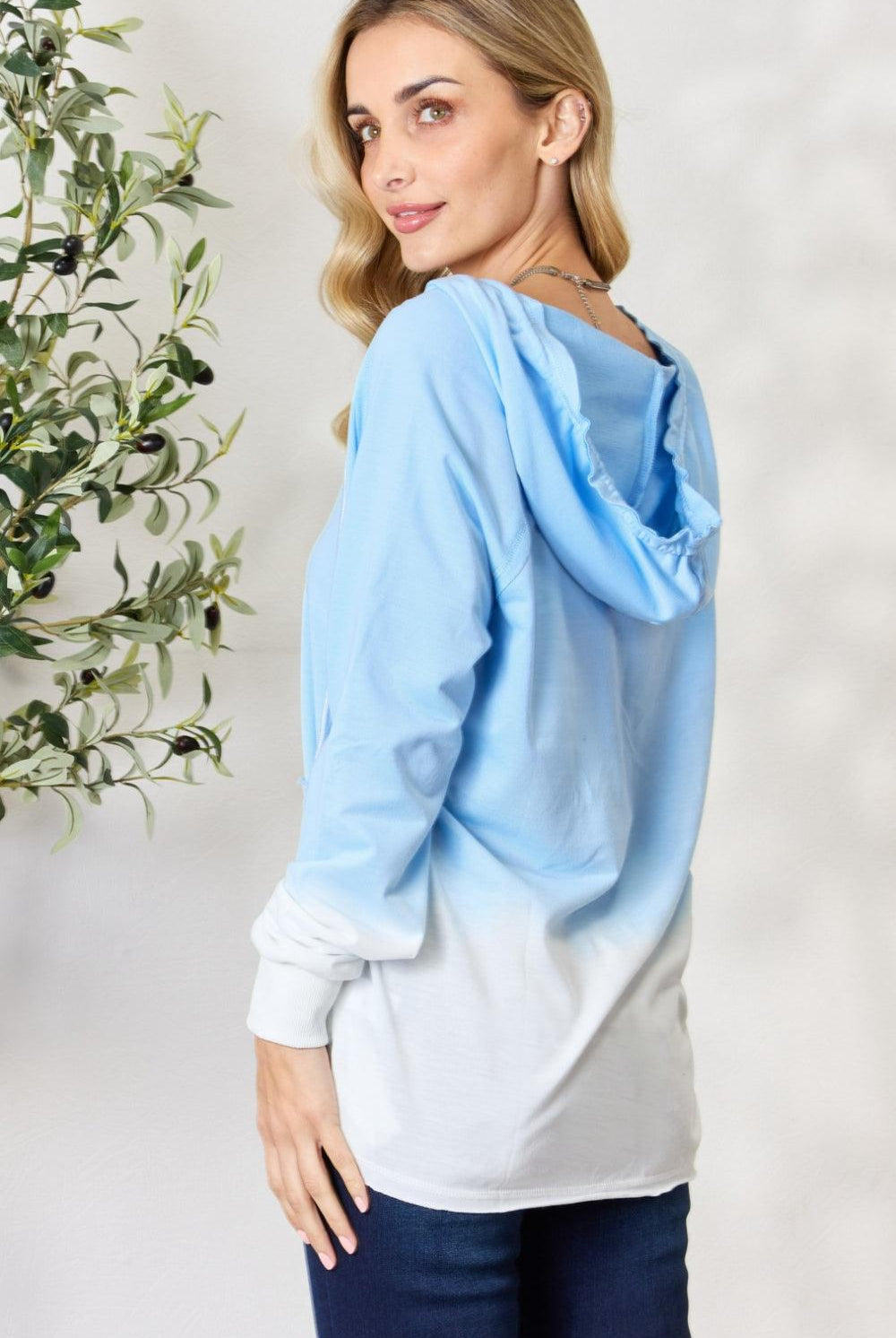Women's Sweatshirts & Hoodies BiBi Deep Dye Long Sleeve Drawstring Hoodie