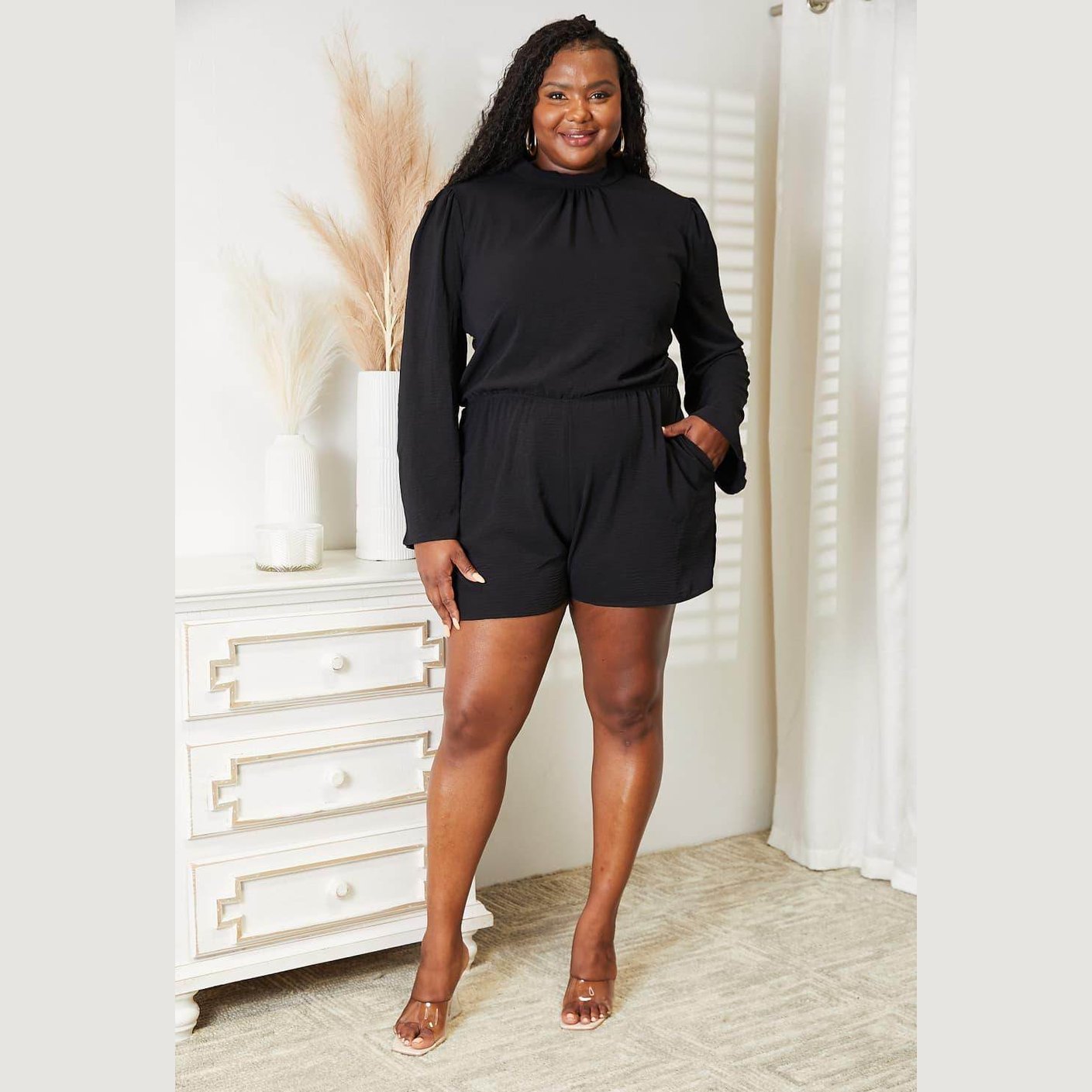 Culture Code Full Size Open Back Romper with Pockets - VacationGrabs