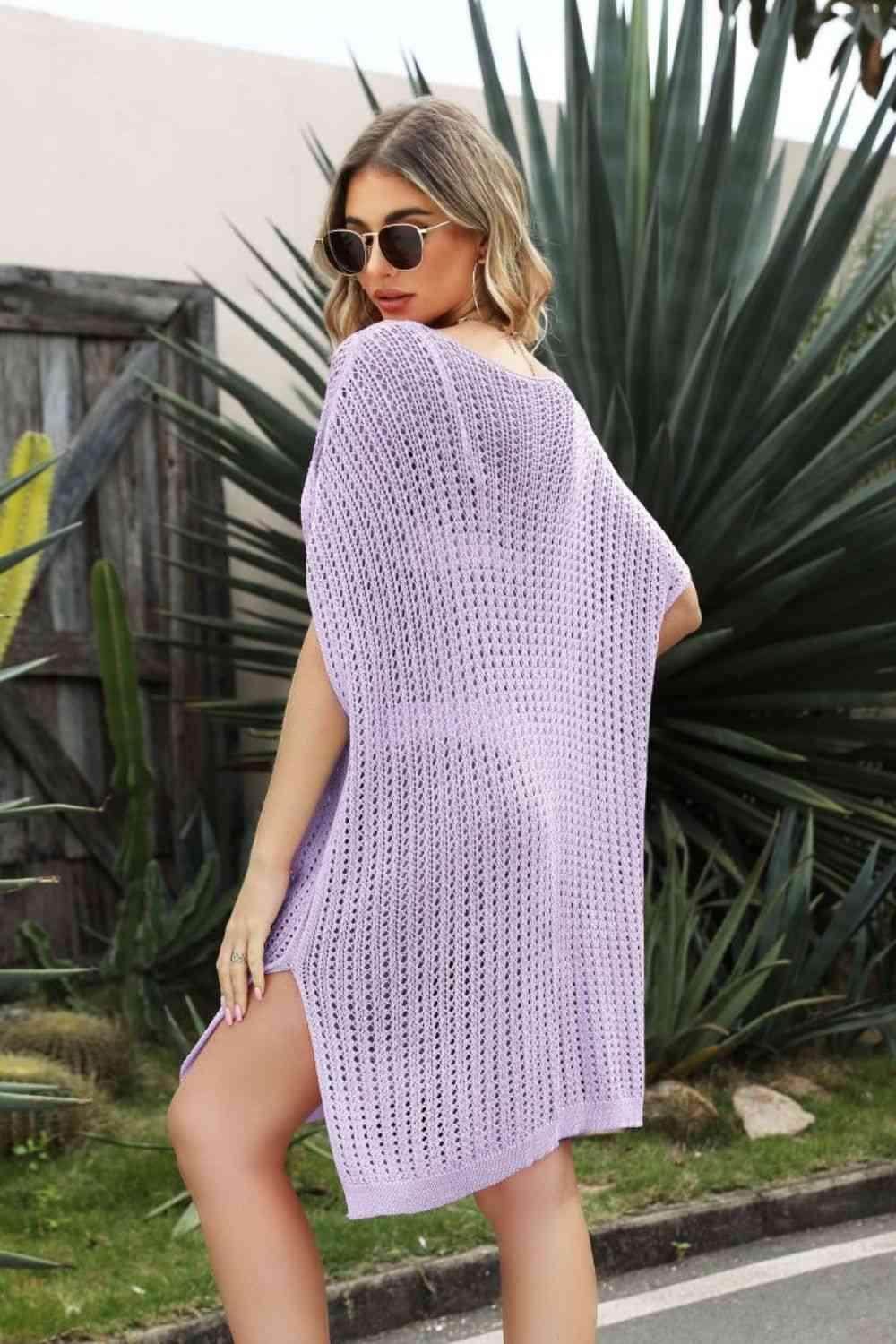 Openwork Side Slit Cover-Up Dress - VacationGrabs