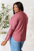 Women's Shirts Culture Code Full Size V-Neck Exposed Seam Long Sleeve Blouse