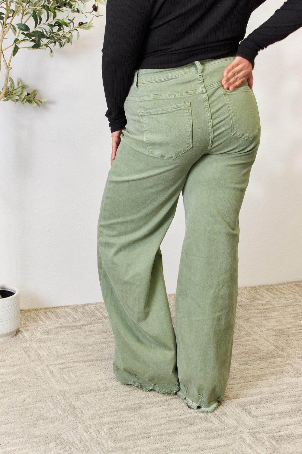 Risen Full Size Raw Hem Wide-Leg Jeans - VacationGrabs