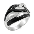 Stylish 925 silver fashion ring for women with black enamel and sparkling stones