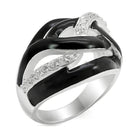 Stylish 925 silver fashion ring for women with black enamel and sparkling stones