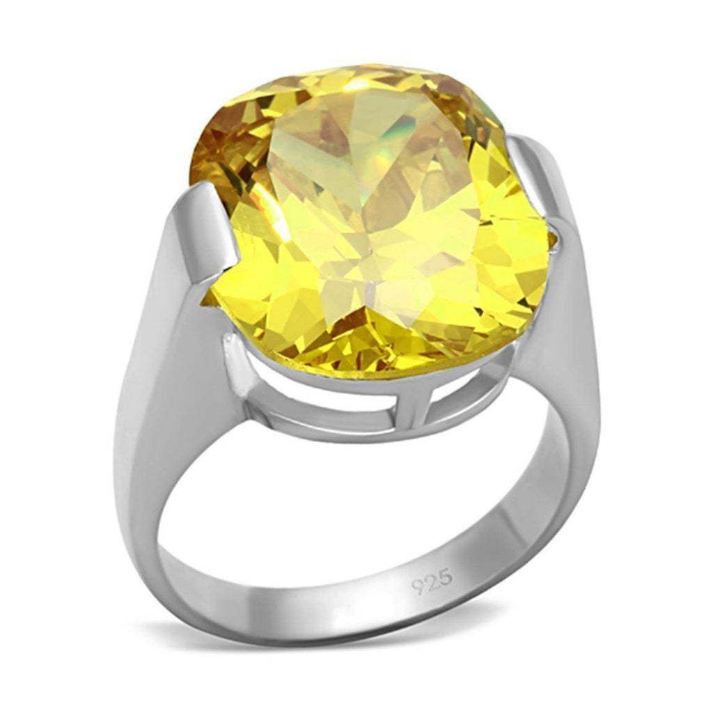 Stylish 925 silver womens ring featuring a large yellow gemstone centerpiece