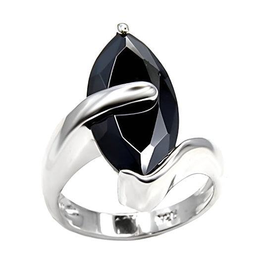 925 sterling silver black stone ring featuring a marquise cut black gemstone in a modern design