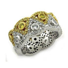 Stunning 925 sterling silver designer ring with intricate gold and clear gemstone detailing