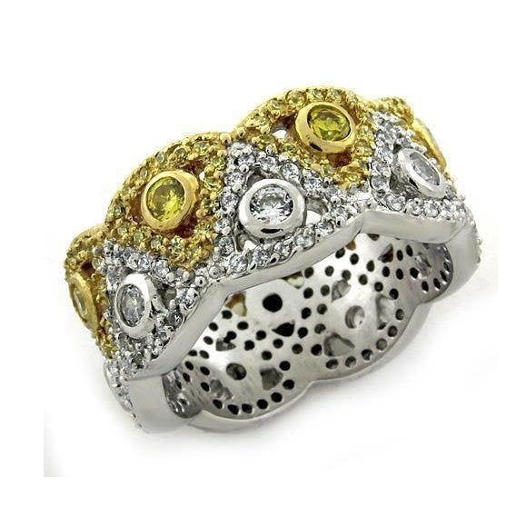 Stunning 925 sterling silver designer ring with intricate gold and clear gemstone detailing