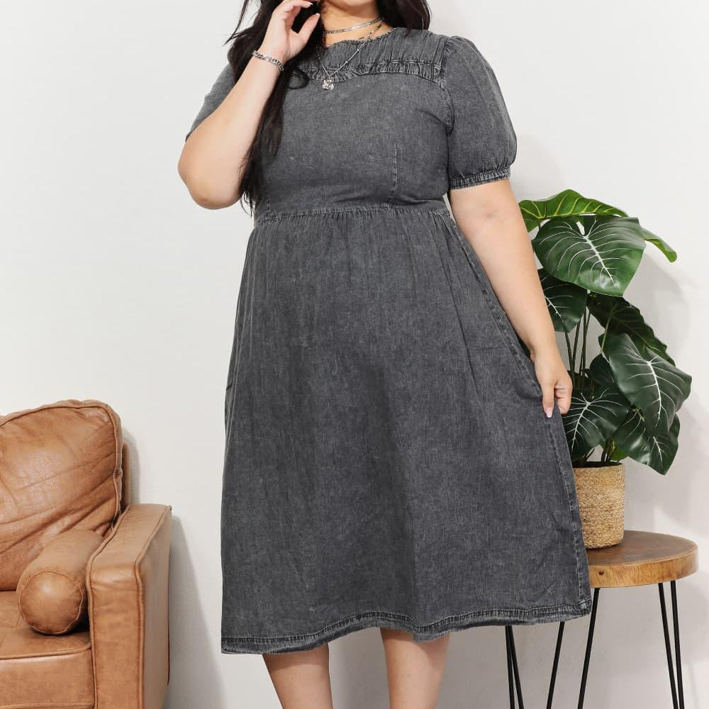 Women's Dresses And The Why Full Size Washed Chambray Midi Dress