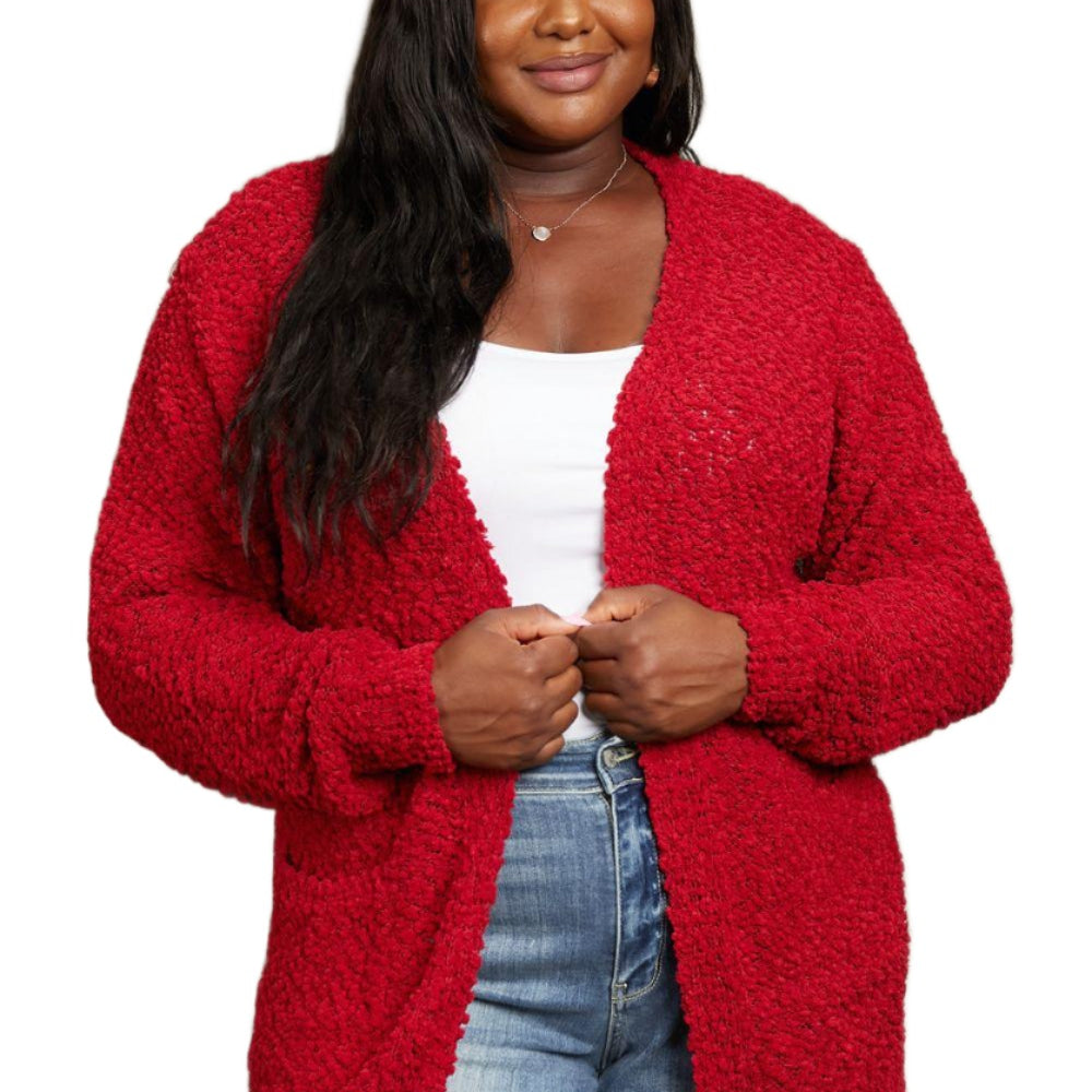 Women's Sweaters - Cardigans Zenana Falling For You Full Size Open Front Popcorn Cardigan