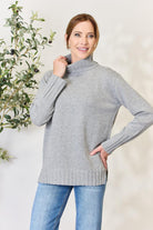 Women's Sweaters Heimish Full Size Turtleneck Long Sleeve Slit Sweater