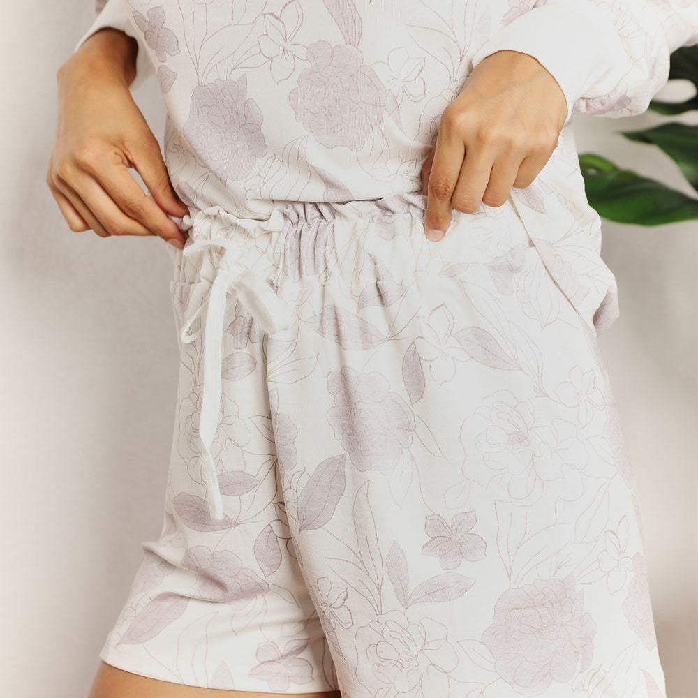 Women's Sleepwear/Loungewear Double Take Floral Long Sleeve Top and Shorts Loungewear Set