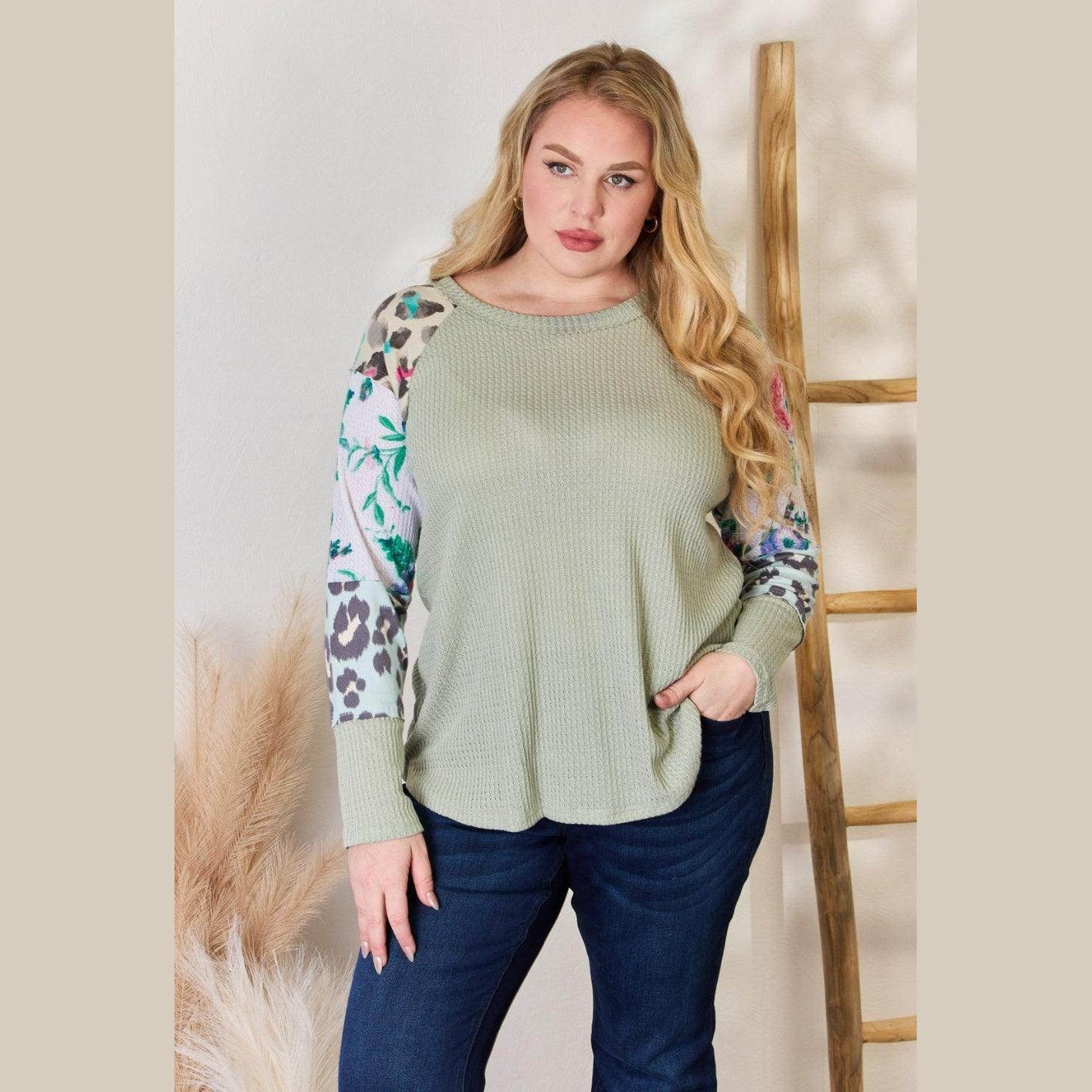 Hailey & Co Full Size Printed Round Neck Blouse - VacationGrabs