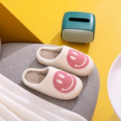 Women's Shoes - Slippers White Pink Smiley Face Slippers