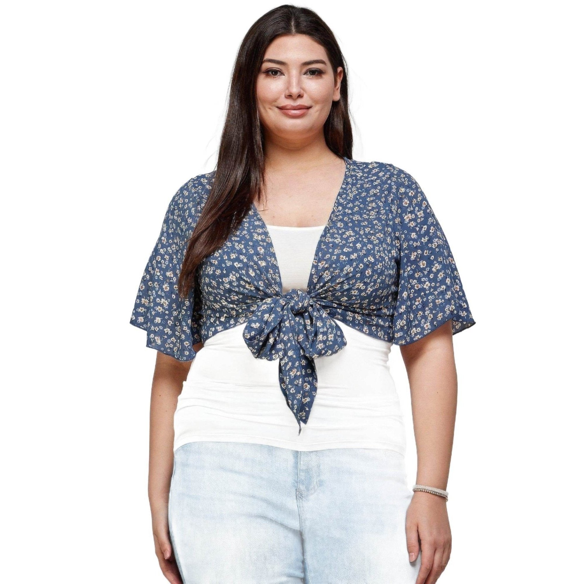 Plus Ditsy Floral Print Cropped Bolero Cardigan - VacationGrabs