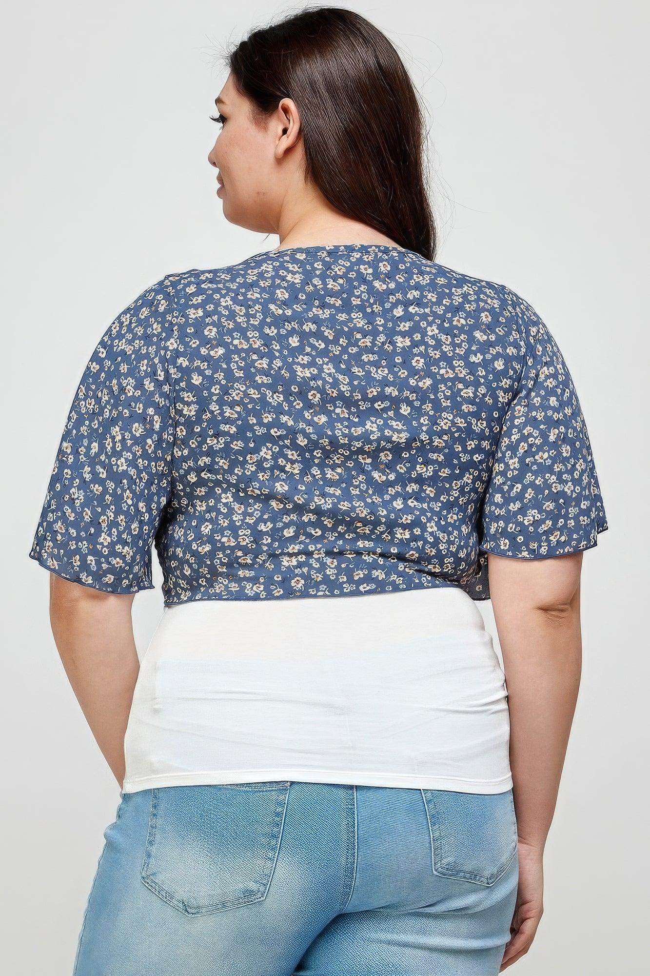Plus Ditsy Floral Print Cropped Bolero Cardigan - VacationGrabs