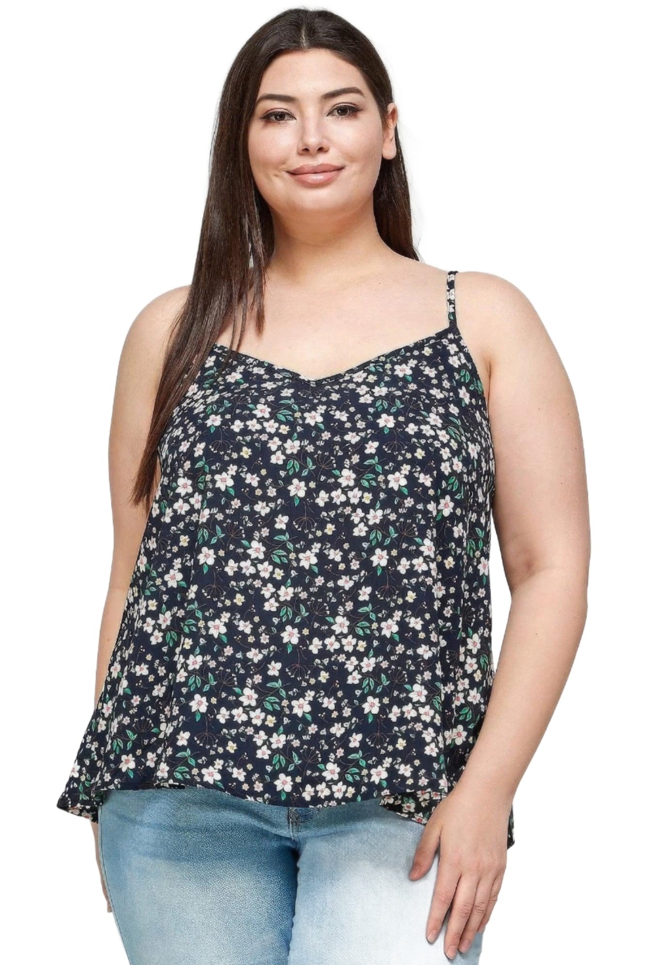 Women's Shirts Plus Size, Ditsy Floral Print Cami Top