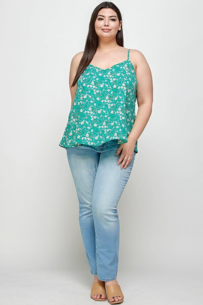 Women's Shirts Plus Green Ditsy Floral Print Cami Top