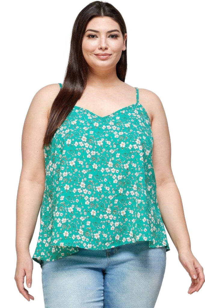 Women's Shirts Plus Green Ditsy Floral Print Cami Top