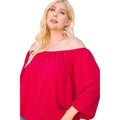 Red Off Shoulder Long Bubble Sleeve Solid Top - VacationGrabs