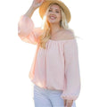 Pink Off Shoulder Long Bubble Sleeve Solid Top - VacationGrabs
