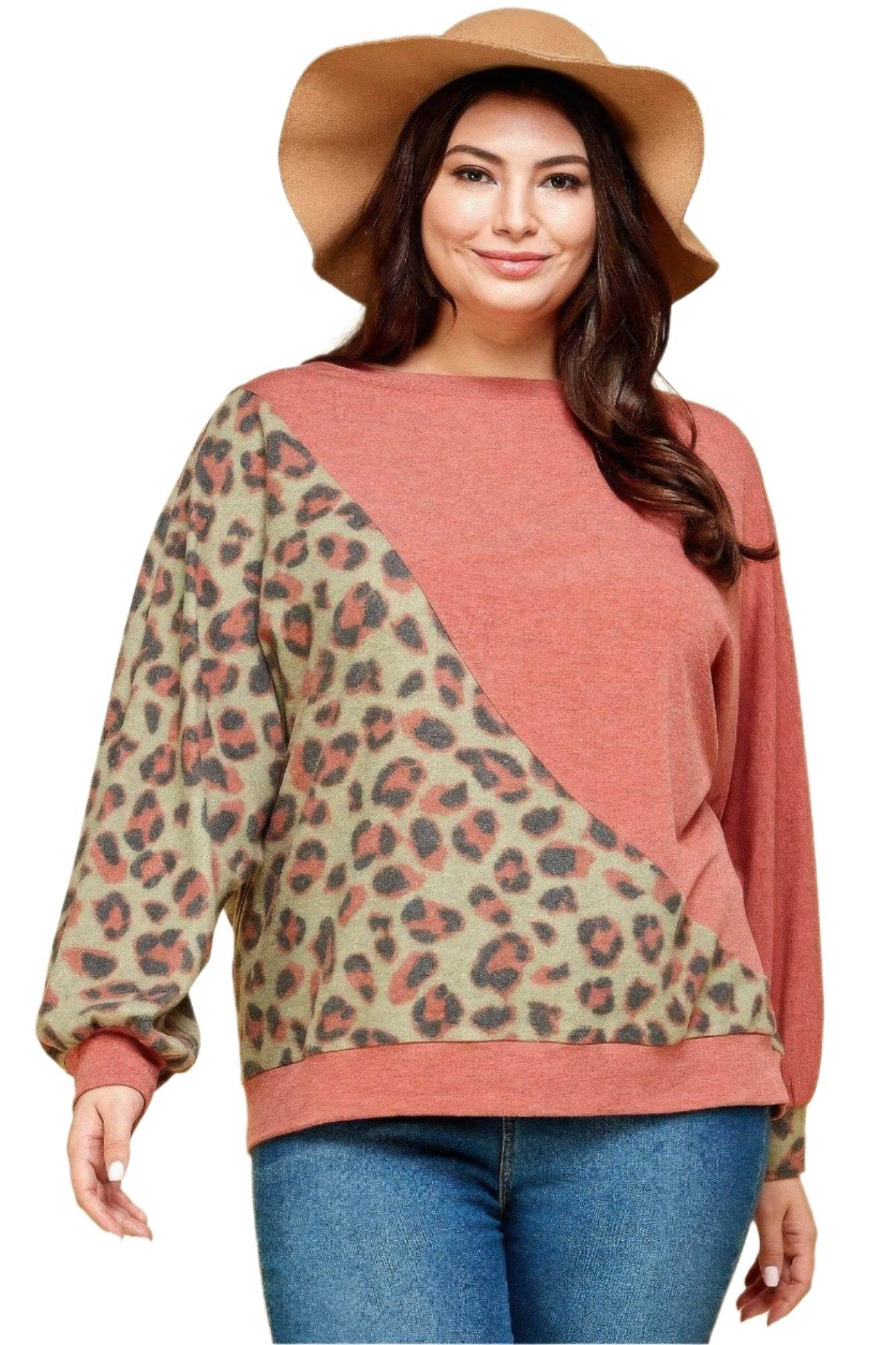 Plus Animal French Terry Brush Pullover Top - VacationGrabs