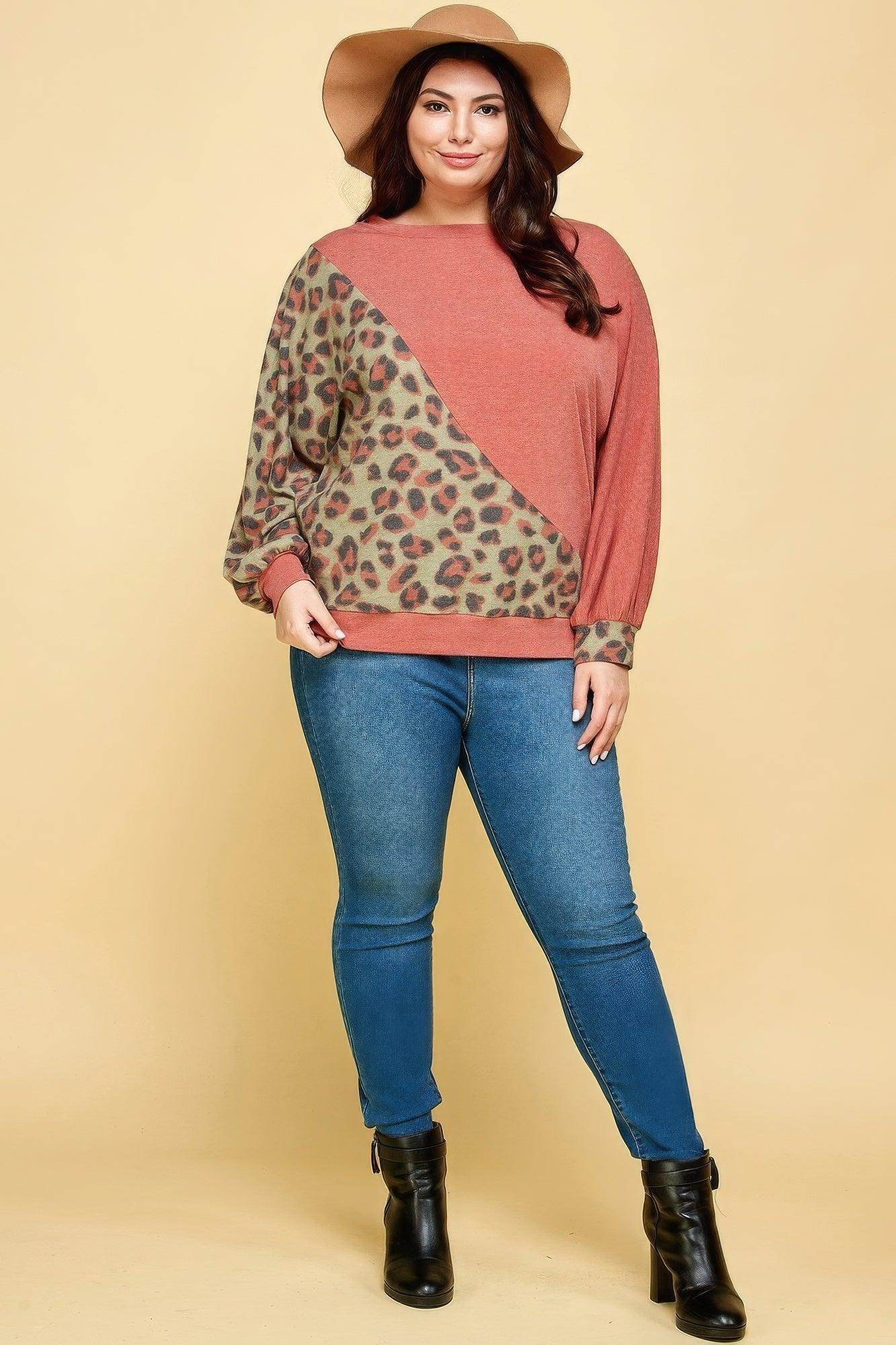 Plus Animal French Terry Brush Pullover Top - VacationGrabs