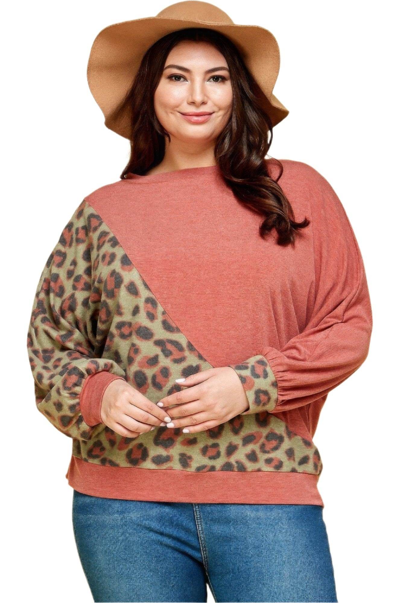 Plus Animal French Terry Brush Pullover Top - VacationGrabs