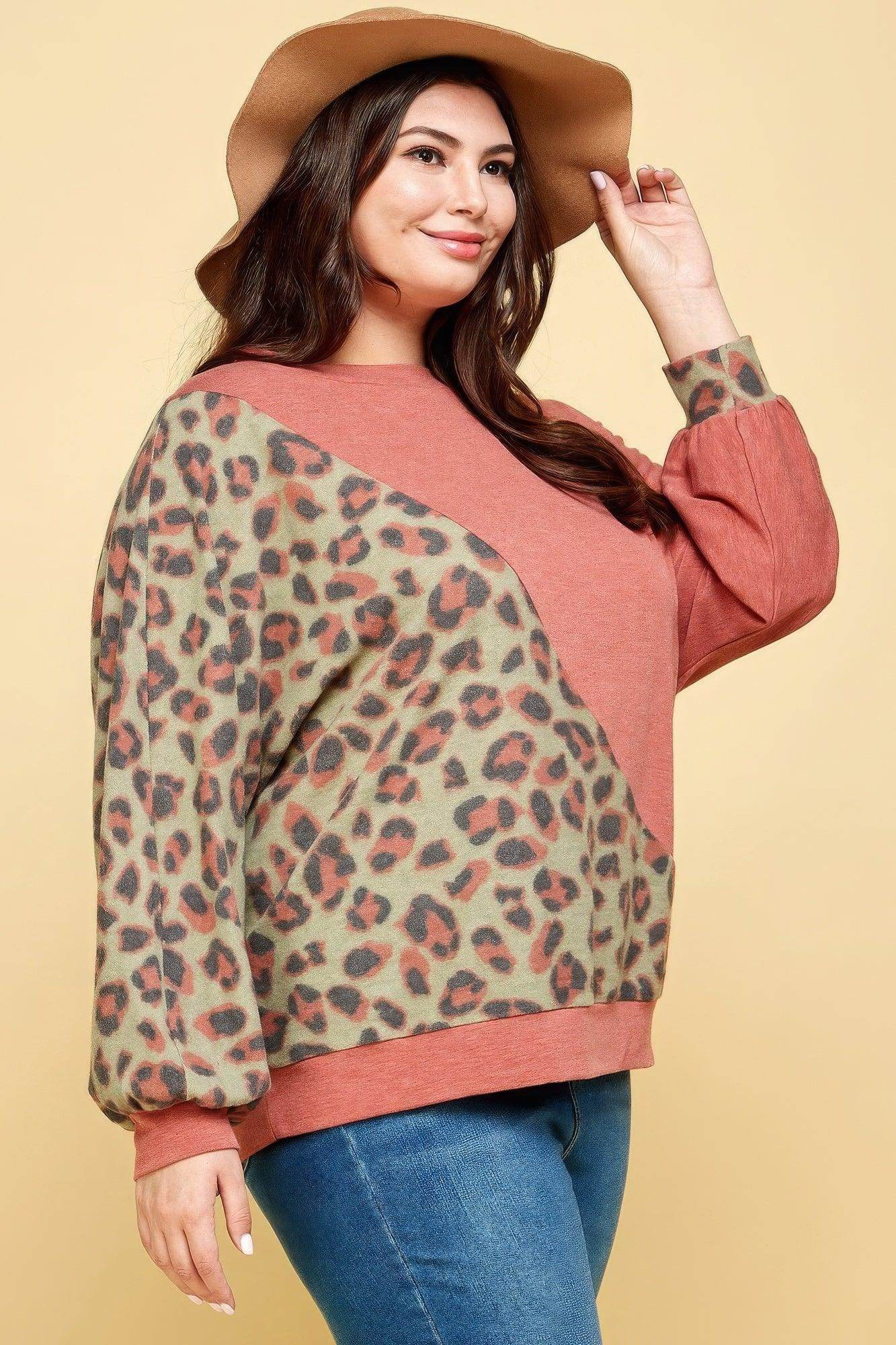 Plus Animal French Terry Brush Pullover Top - VacationGrabs