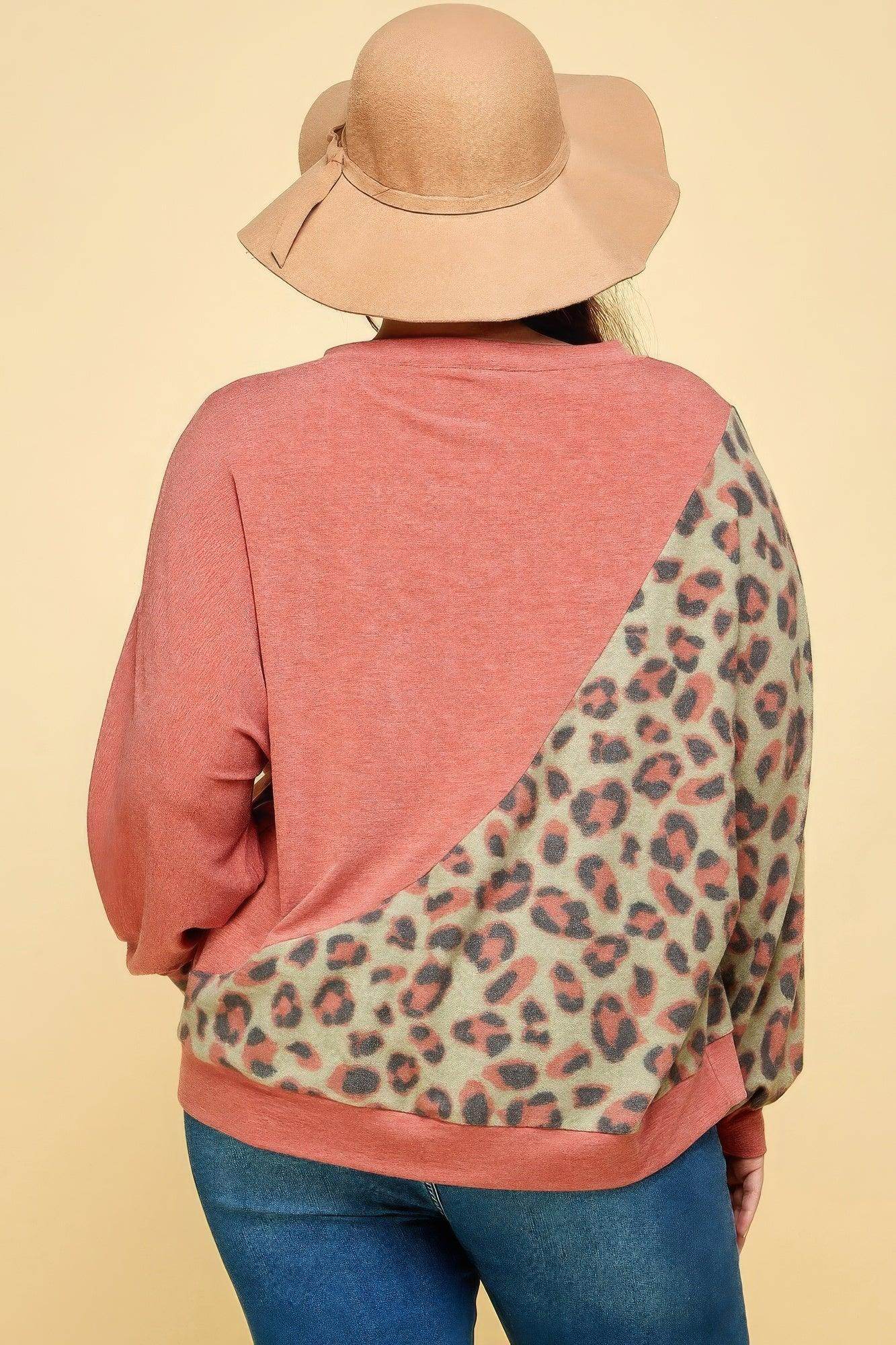 Plus Animal French Terry Brush Pullover Top - VacationGrabs