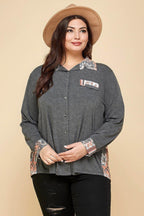 Plus Patchwork Button Up Shirt - VacationGrabs