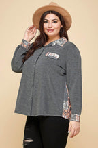 Plus Patchwork Button Up Shirt - VacationGrabs