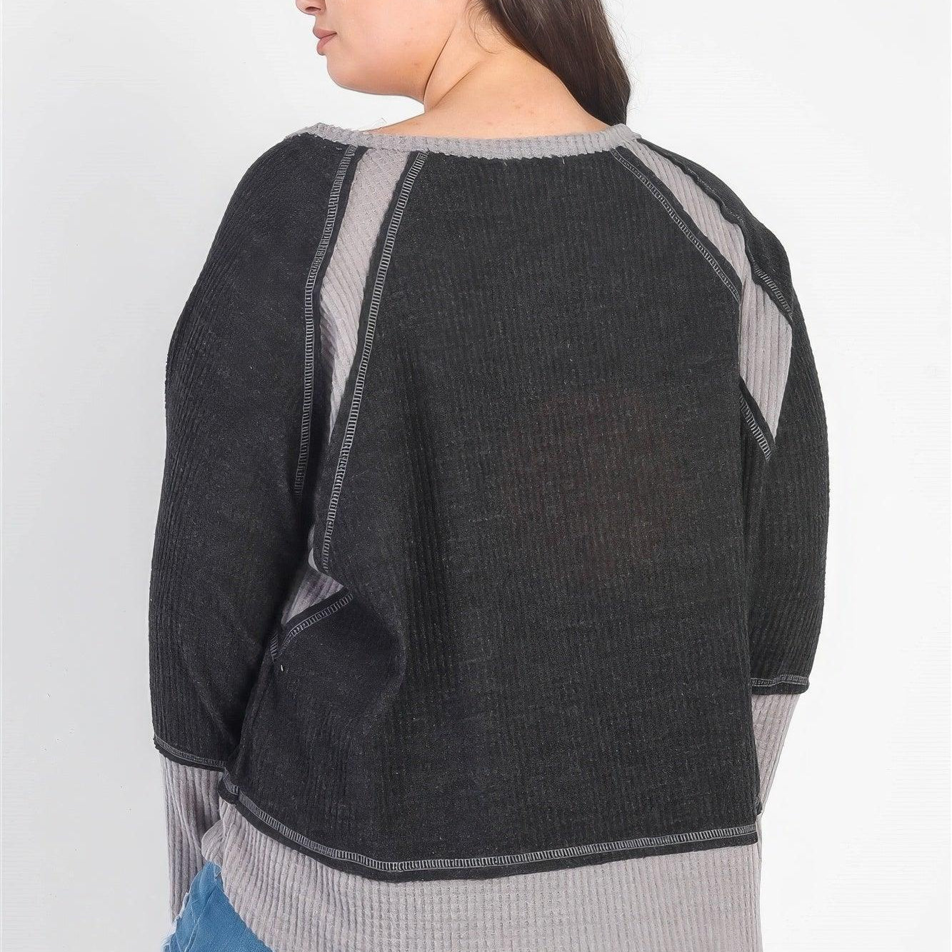 Women's Shirts Plus Waffle Knit Long Sleeve Top